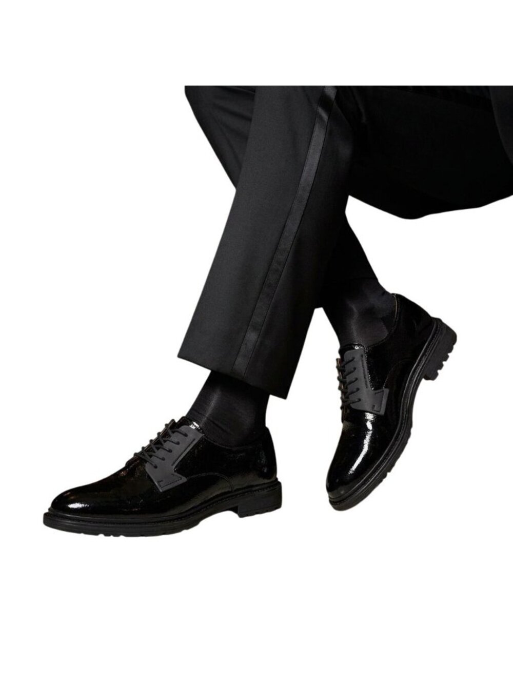 Franco Sarto Men's Formal Dress Shoes Sz 9.5 M Black Patent Leather Oxfords